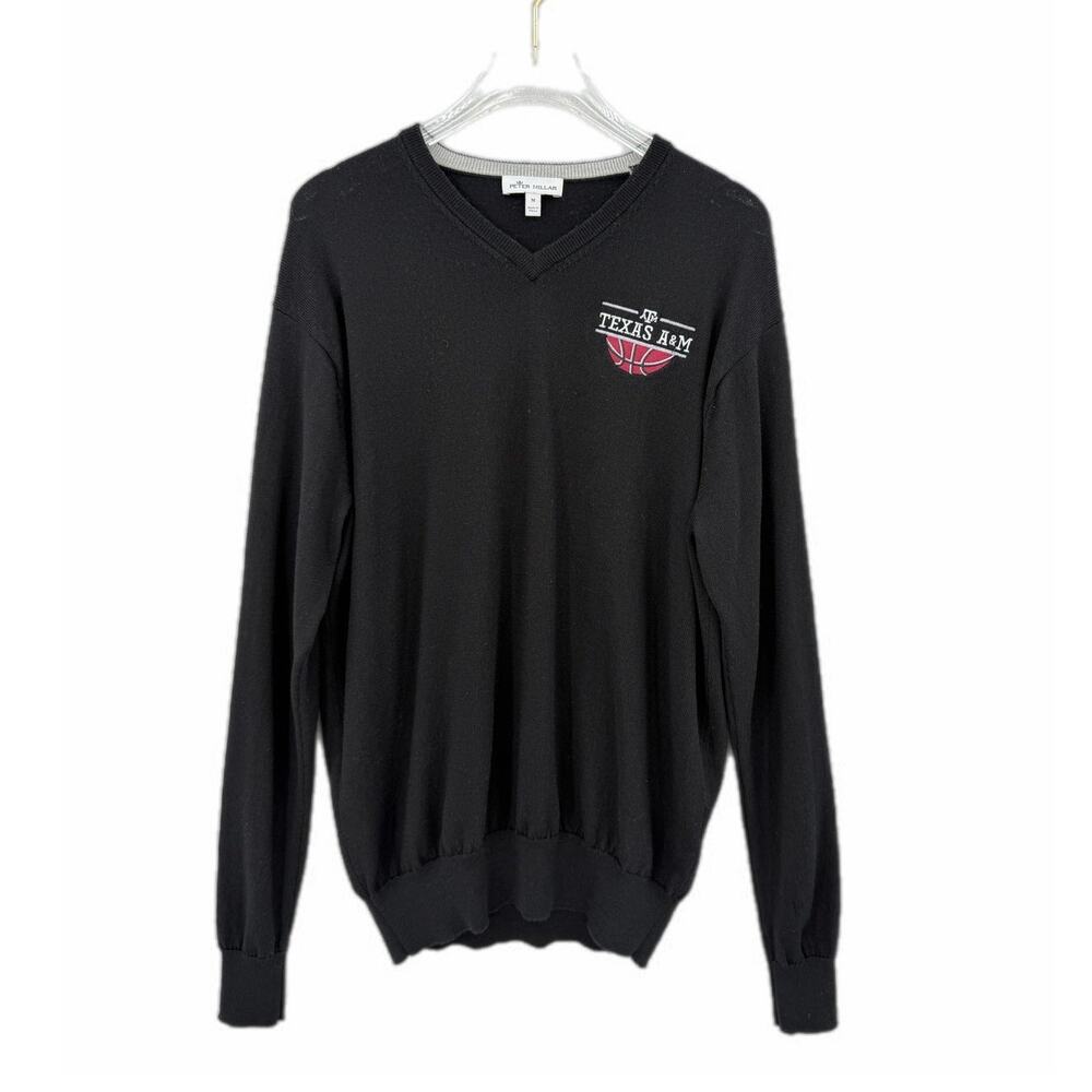 Peter Millar Men's Texas A&M Basketball Black Wool Silk V-Neck Knit Sweater